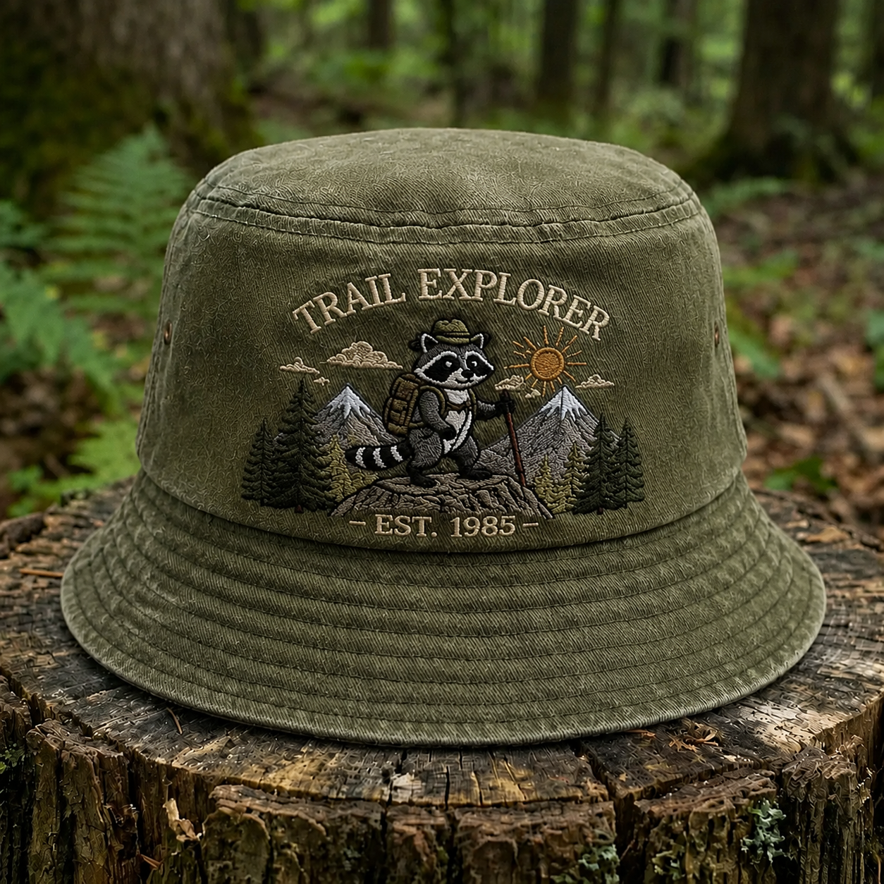 Outdoor Explorer Raccoon Bucket Hat – Adventure Inspired Nature Hiking Hat