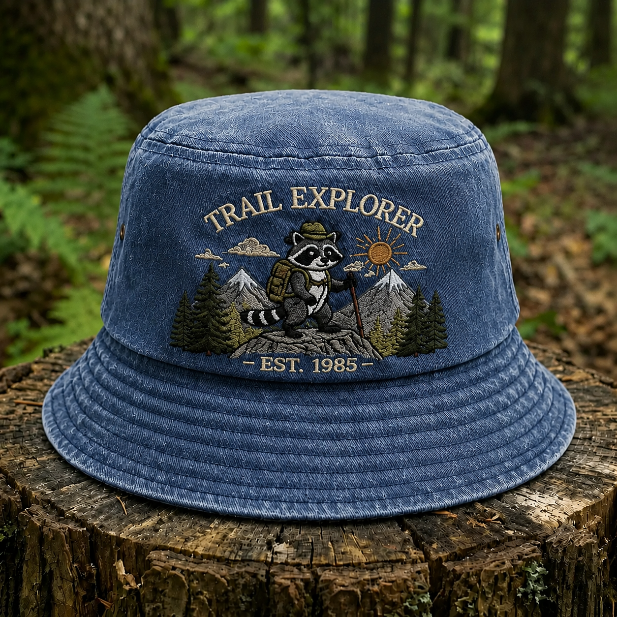 Outdoor Explorer Raccoon Bucket Hat – Adventure Inspired Nature Hiking Hat