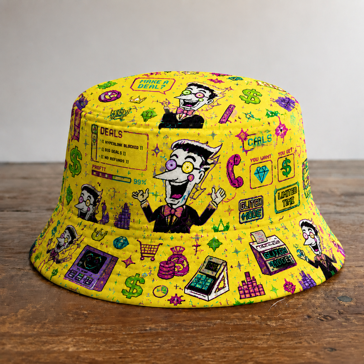 Cyber Pixel Chaos Reversible Bucket Hat – Retro Digital Streetwear Sun Hat