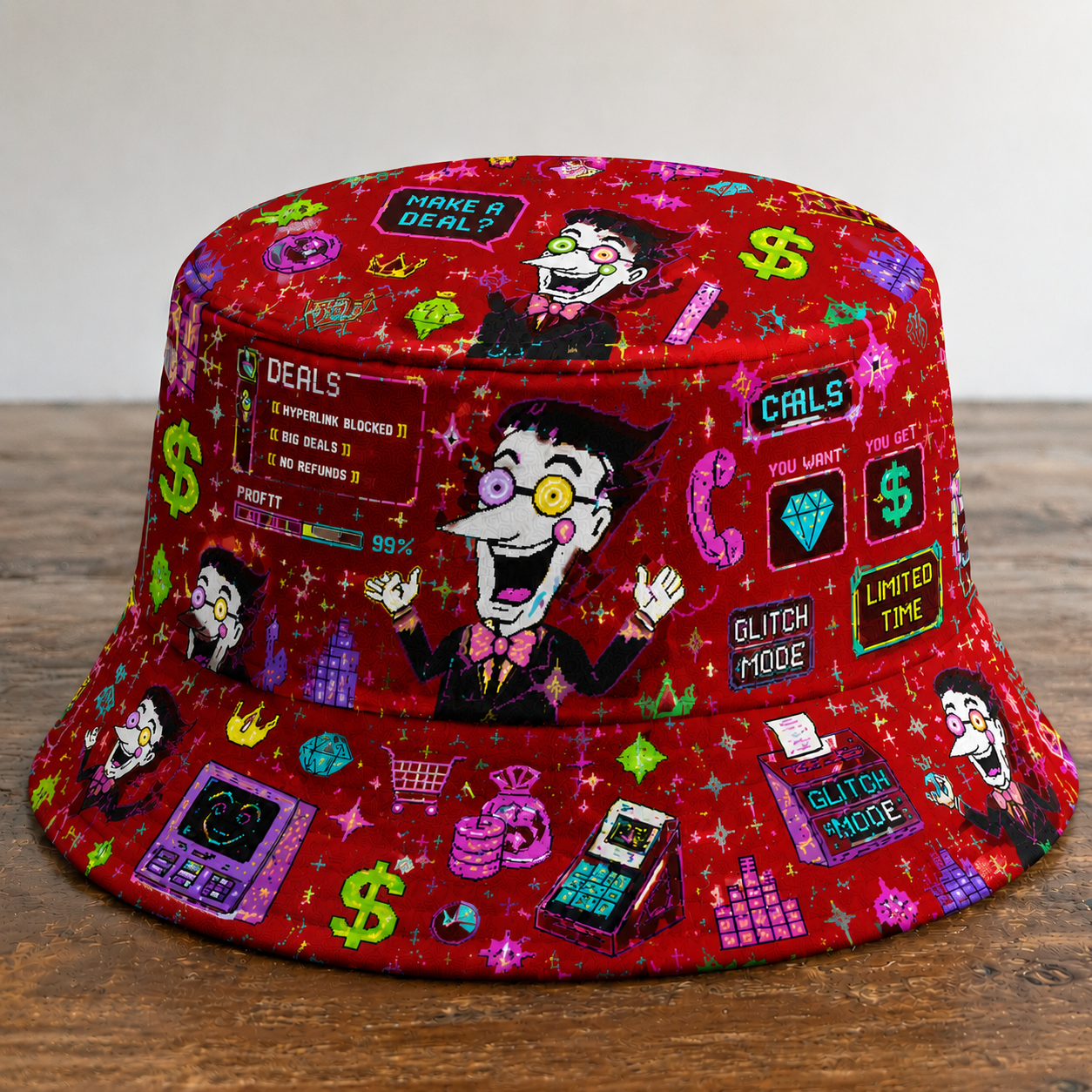 Cyber Pixel Chaos Reversible Bucket Hat – Retro Digital Streetwear Sun Hat