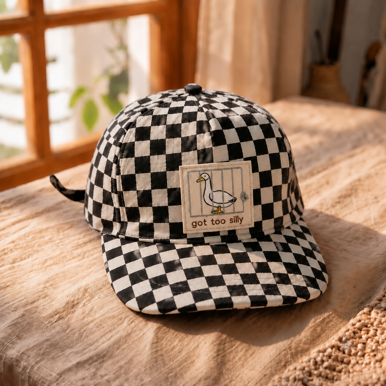 Playful Checkered Baseball Cap – Retro Patch Streetwear Hat