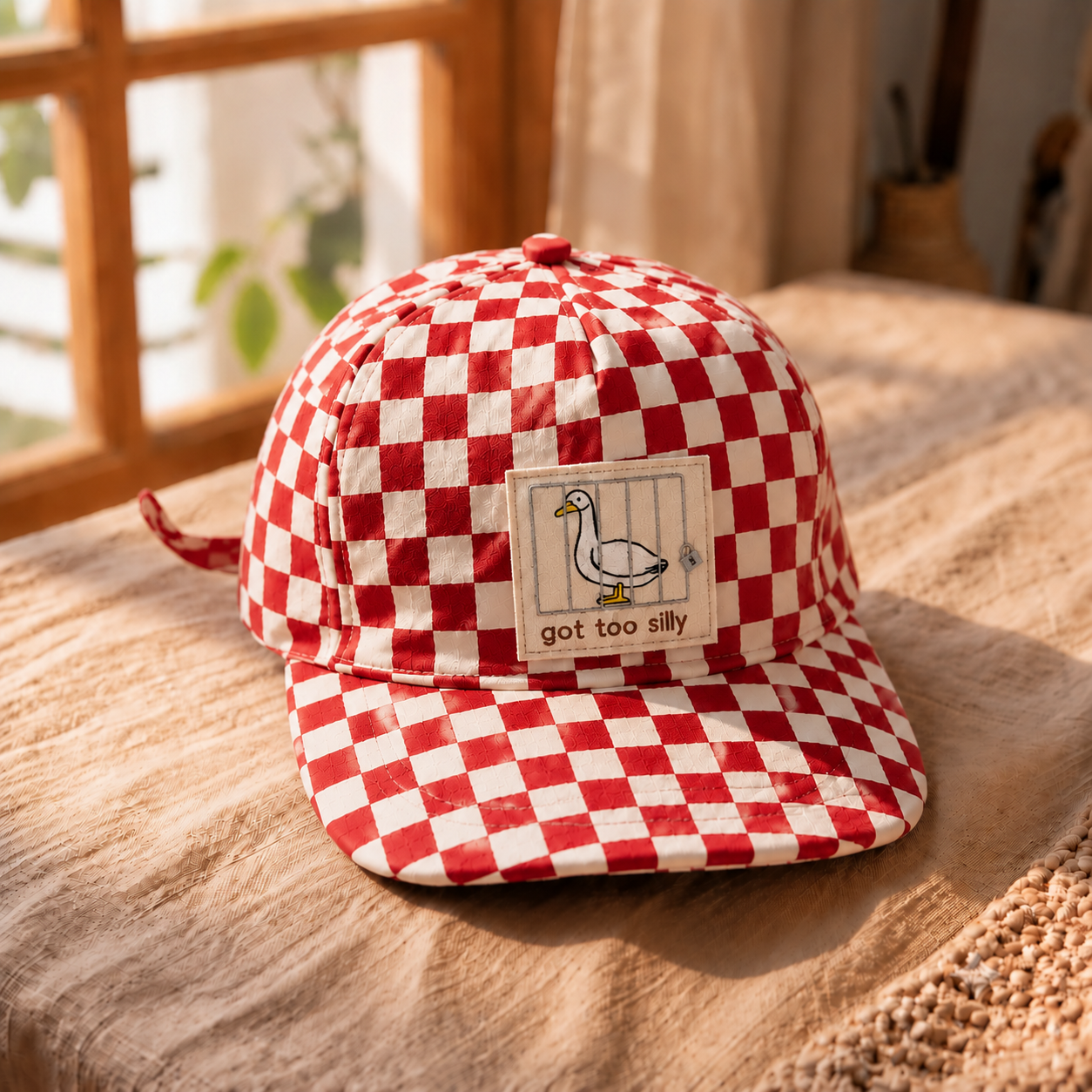 Playful Checkered Baseball Cap – Retro Patch Streetwear Hat