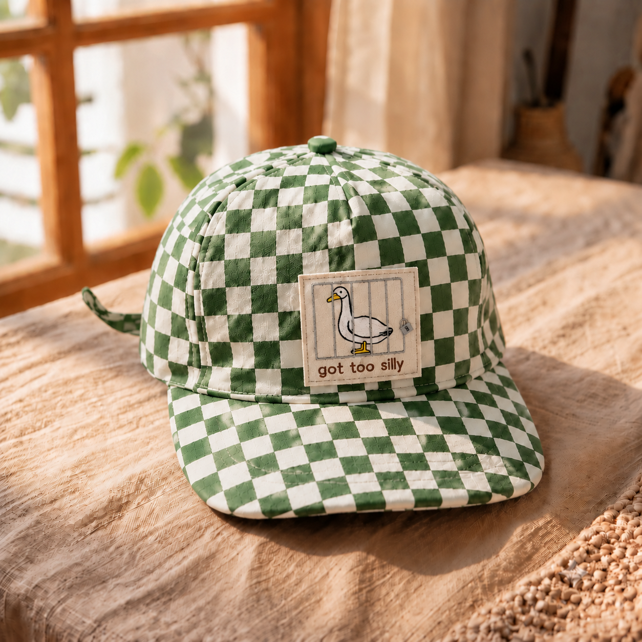 Playful Checkered Baseball Cap – Retro Patch Streetwear Hat