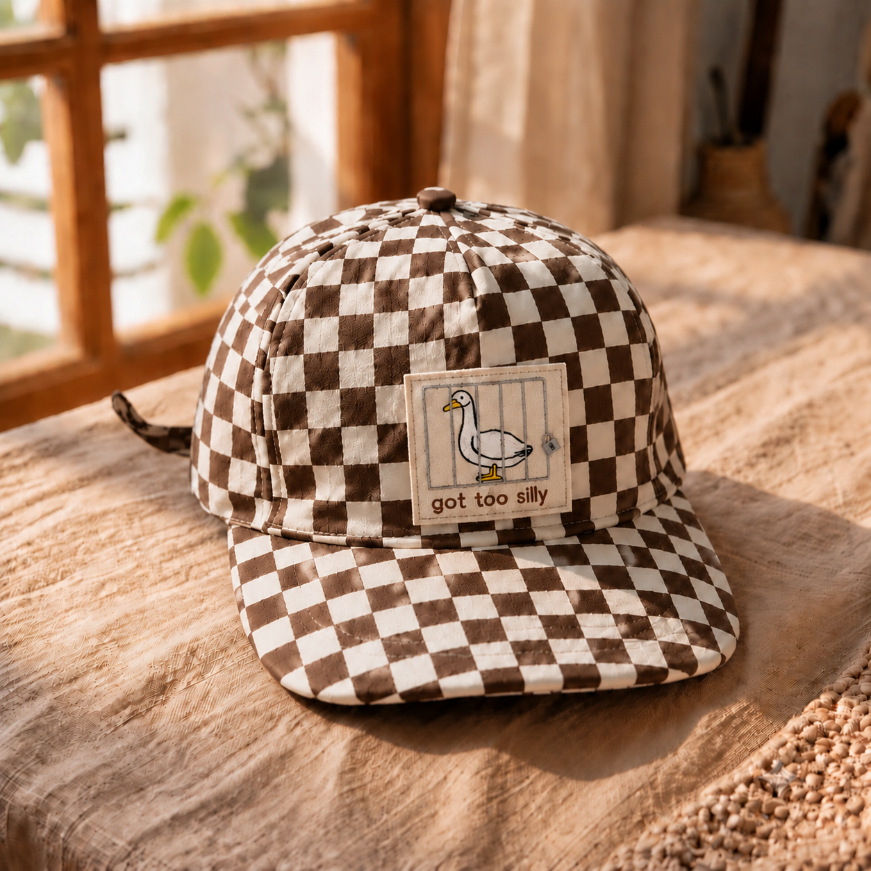 Playful Checkered Baseball Cap – Retro Patch Streetwear Hat