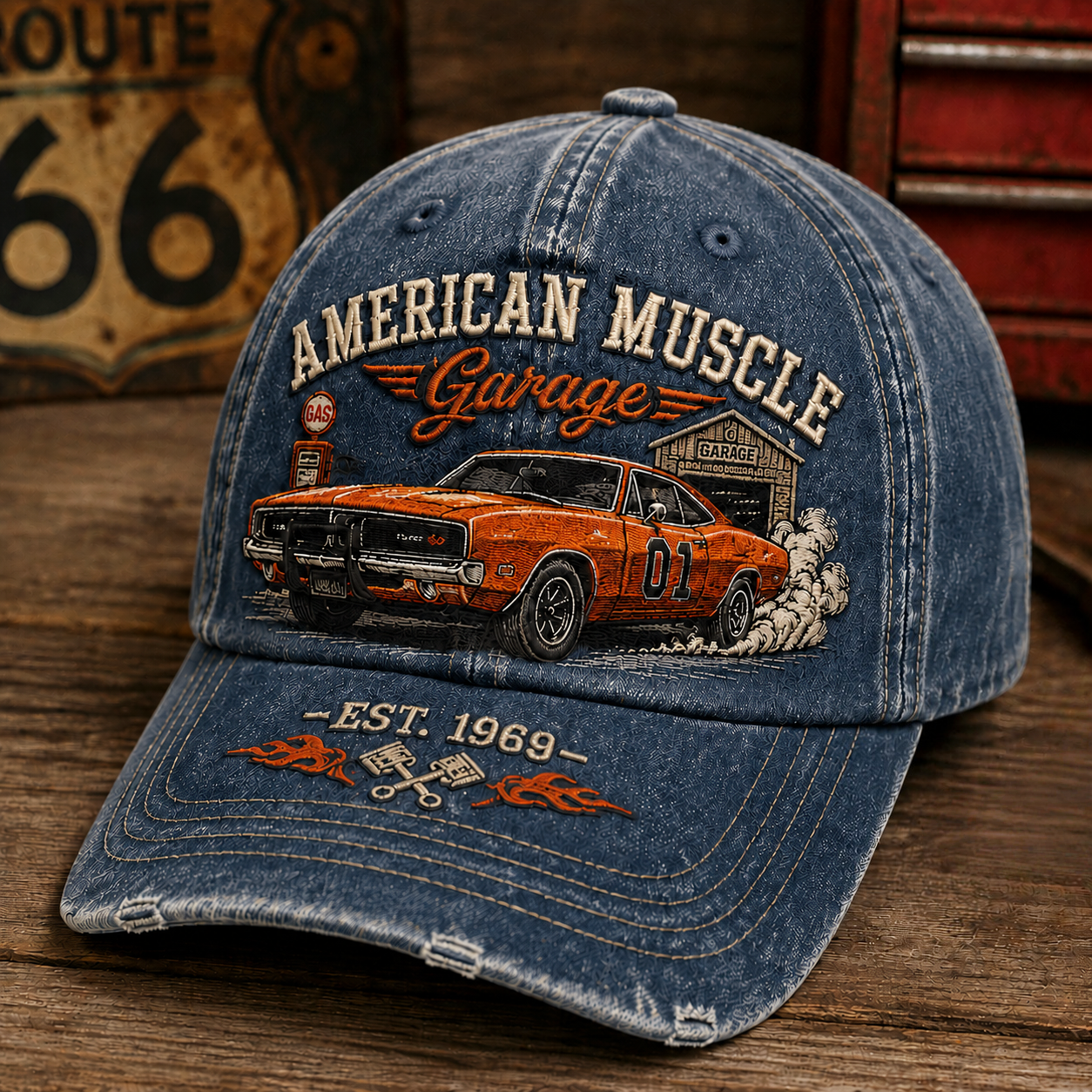 Vintage Muscle Garage Racing Baseball Cap – Classic American Car Embroidery Hat