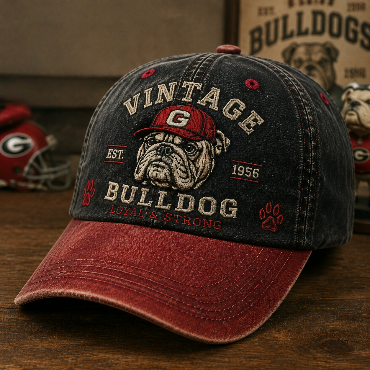 Vintage Bulldog Baseball Cap – Retro Washed Dog Graphic Hat