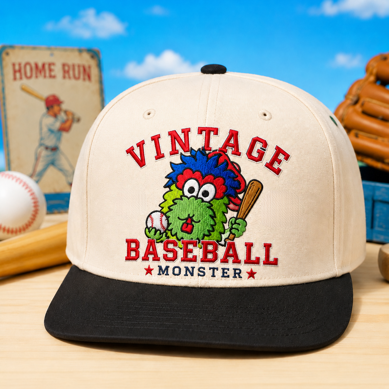 Vintage Baseball Monster Cap – Retro Creature Baseball Hat