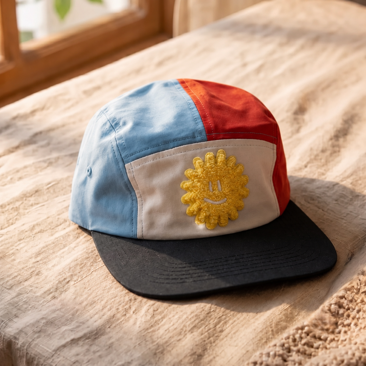  Vintage Sun Patch Baseball Cap – Retro Sunshine Embroidered Hat