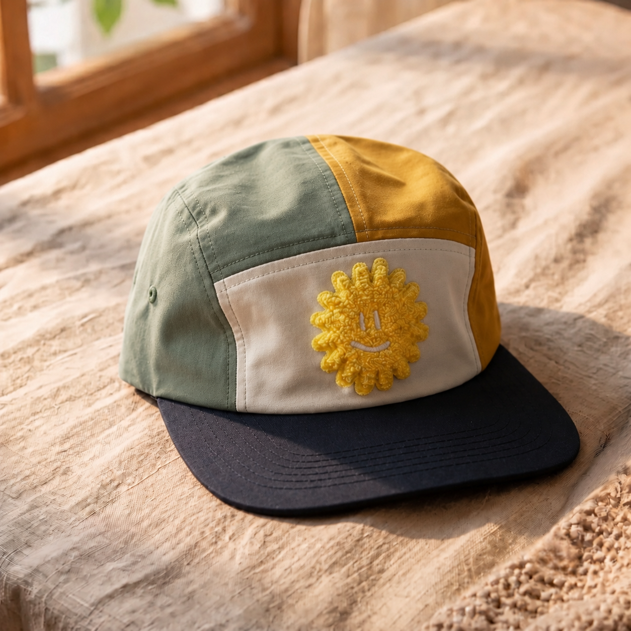  Vintage Sun Patch Baseball Cap – Retro Sunshine Embroidered Hat