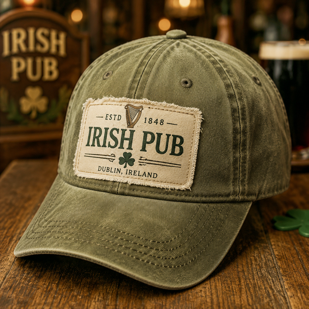 Vintage Irish Pub Baseball Cap – Classic Celtic Heritage Washed Cotton Hat