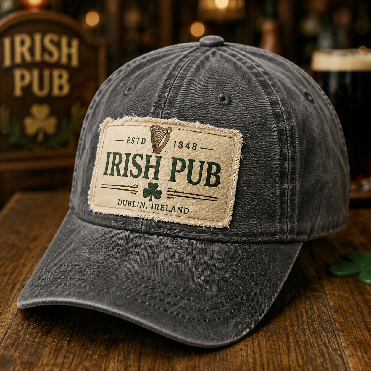 Vintage Irish Pub Baseball Cap – Classic Celtic Heritage Washed Cotton Hat