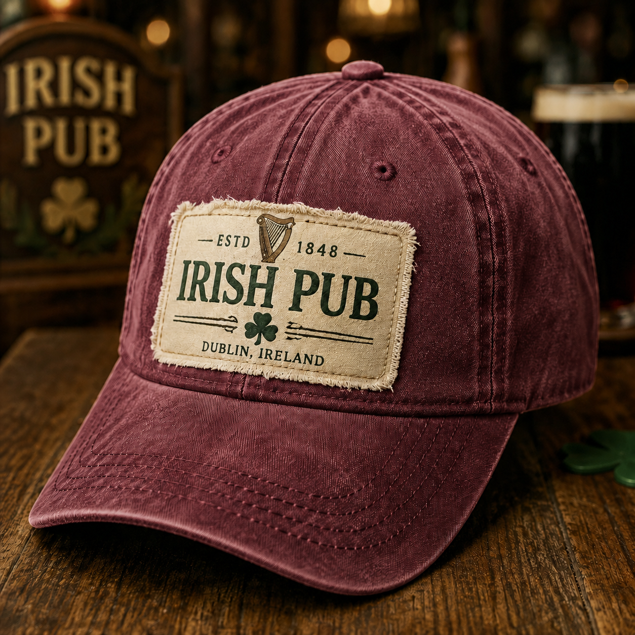 Vintage Irish Pub Baseball Cap – Classic Celtic Heritage Washed Cotton Hat
