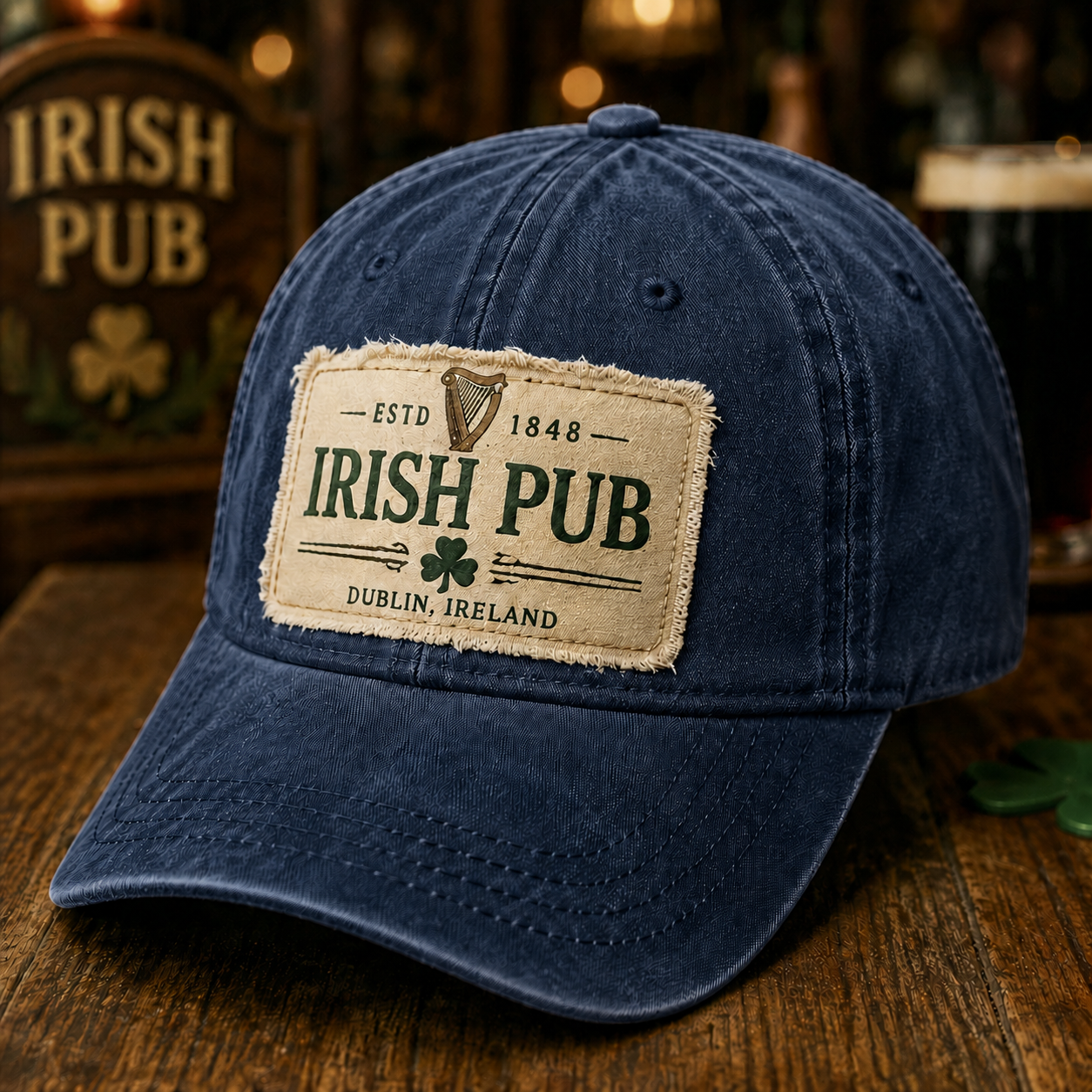 Vintage Irish Pub Baseball Cap – Classic Celtic Heritage Washed Cotton Hat