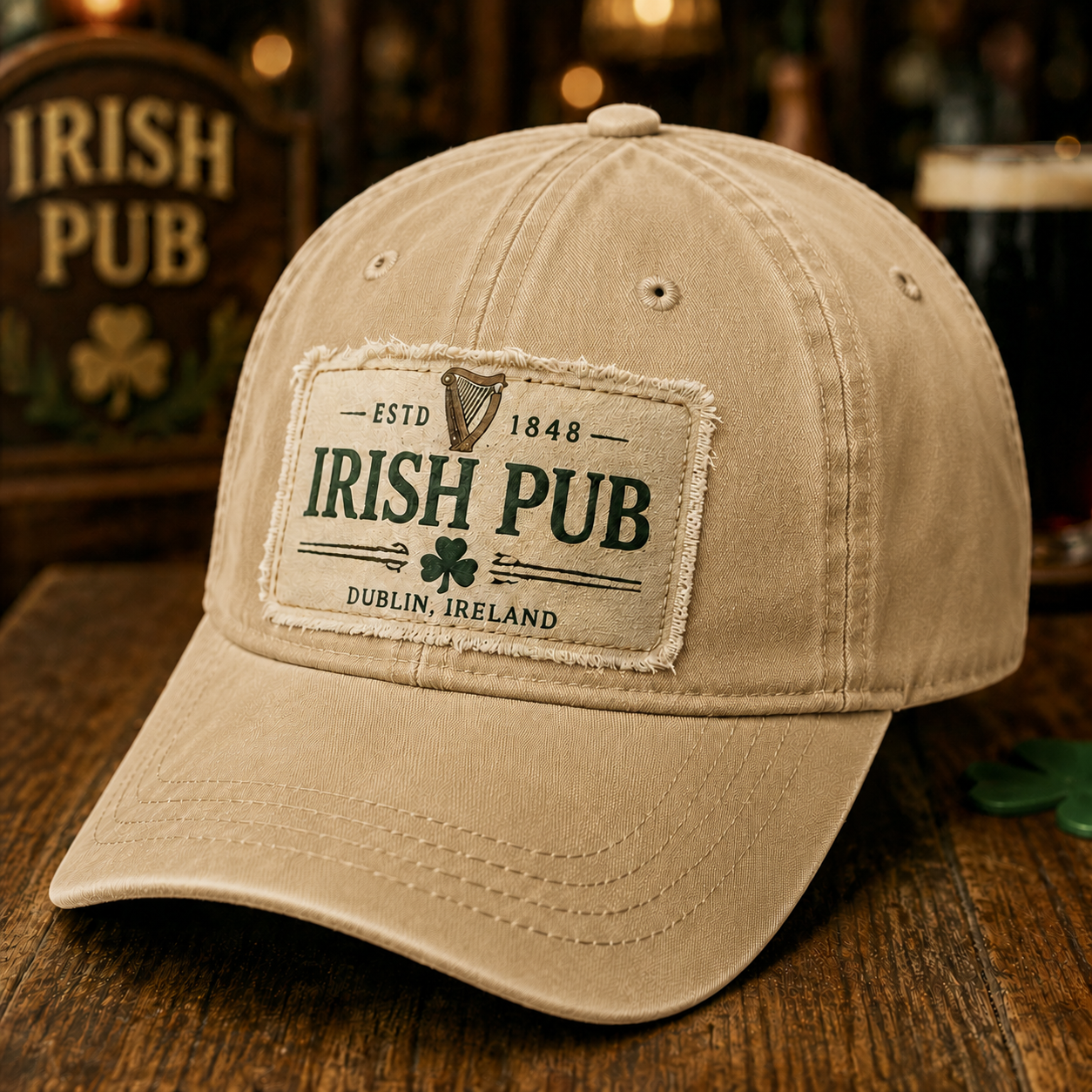 Vintage Irish Pub Baseball Cap – Classic Celtic Heritage Washed Cotton Hat