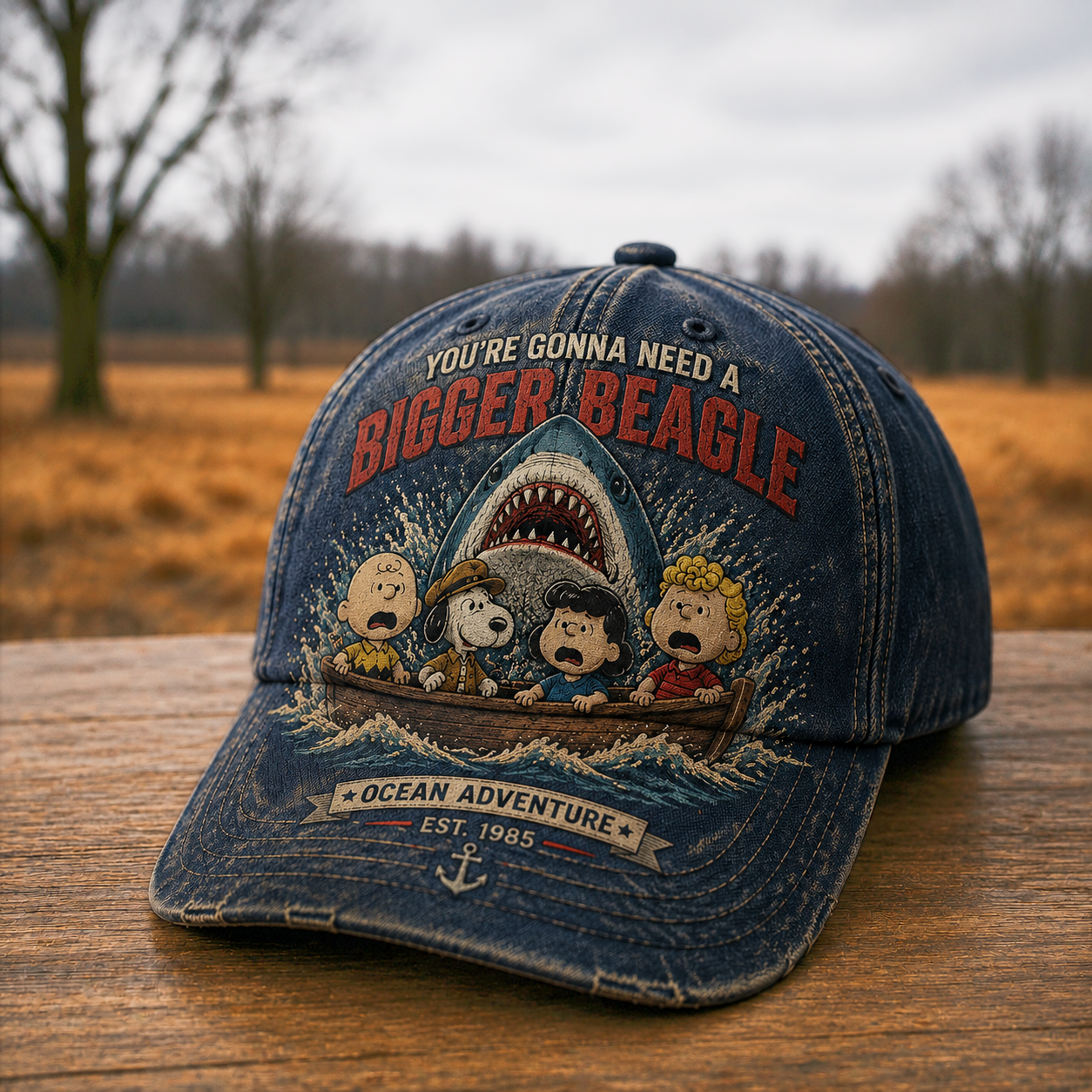Ocean Adventure Baseball Cap – Vintage Shark Escape Cartoon Hat