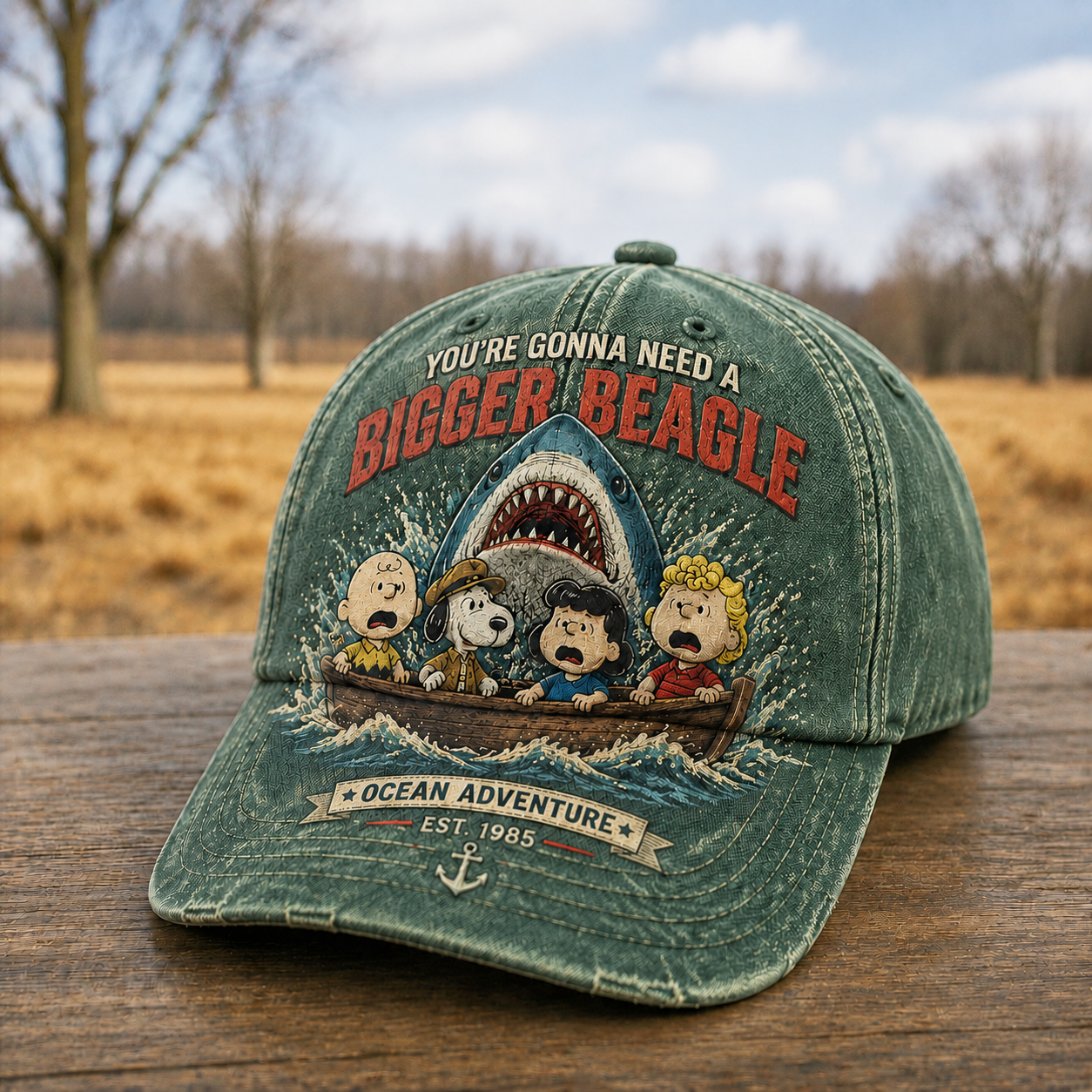 Ocean Adventure Baseball Cap – Vintage Shark Escape Cartoon Hat