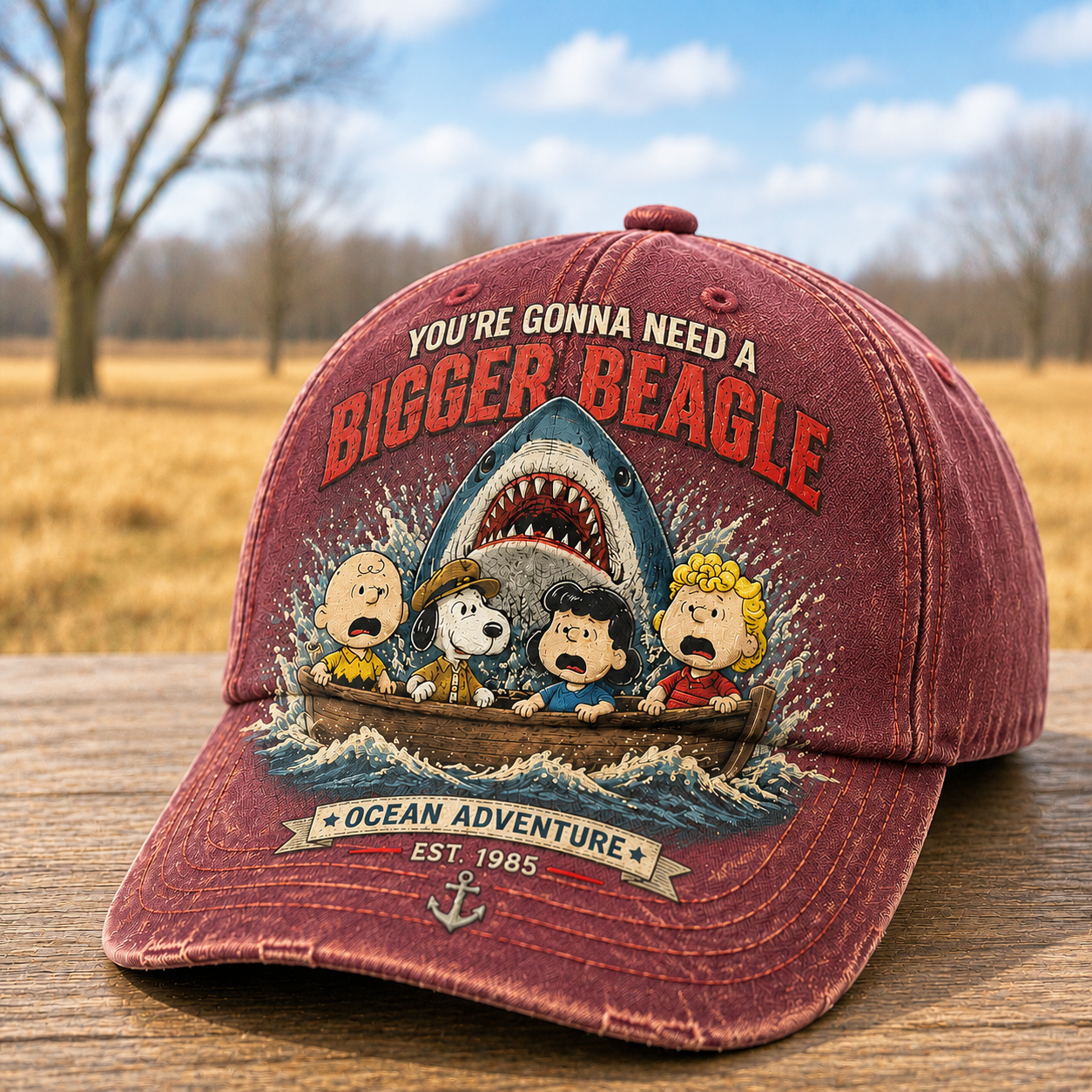 Ocean Adventure Baseball Cap – Vintage Shark Escape Cartoon Hat