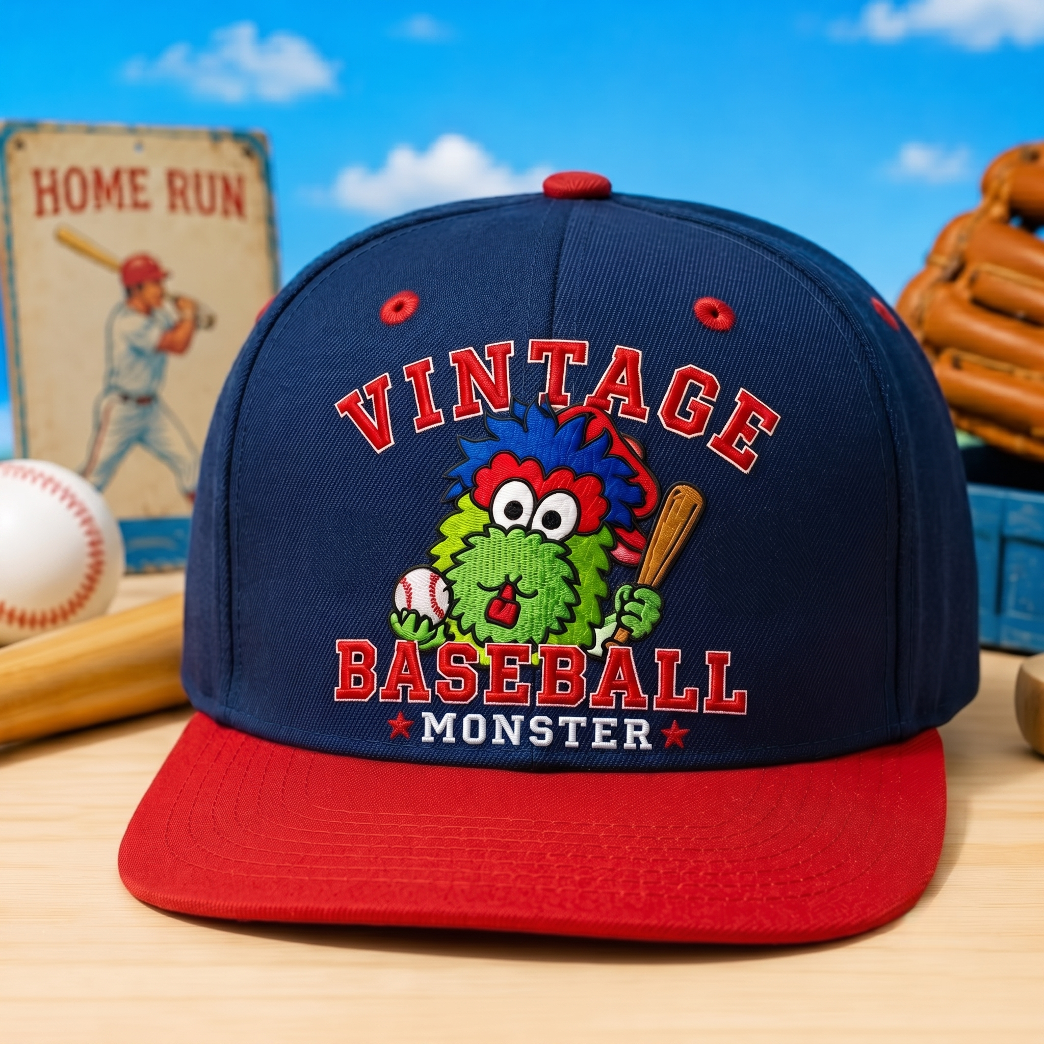 Vintage Baseball Monster Cap – Retro Creature Baseball Hat