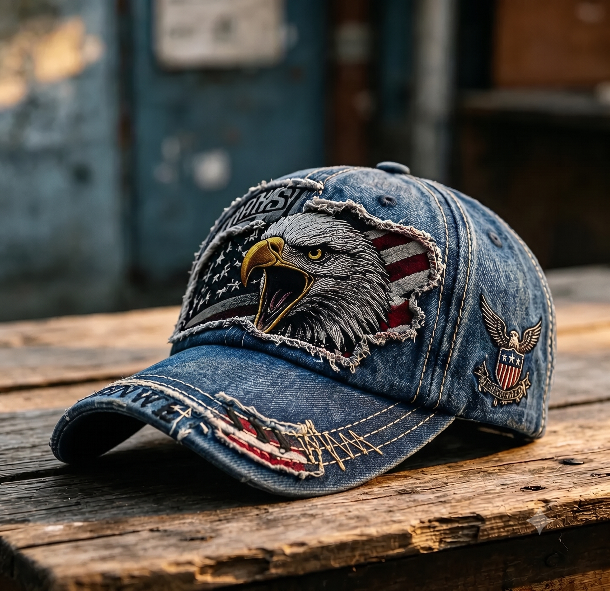 Vintage Bald Eagle Distressed Baseball Cap – Patriotic Embroidered Retro Washed Trucker Hat