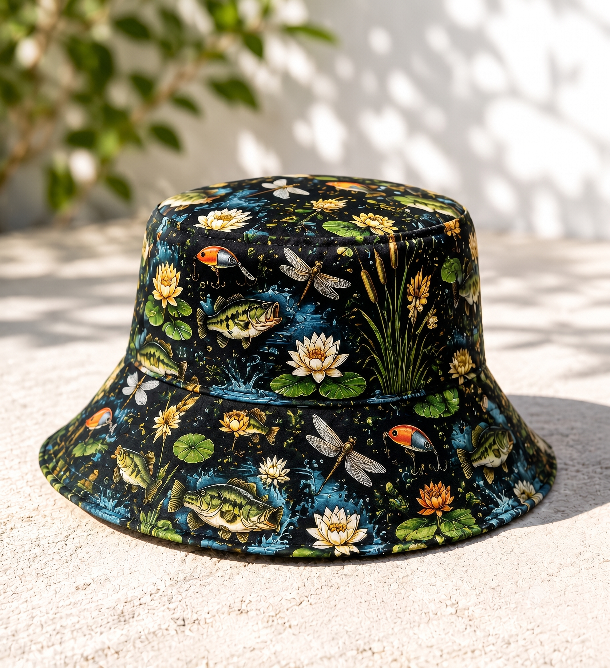 Bass Fishing Nature Bucket Hat – Vintage Outdoor Reversible Sun Hat