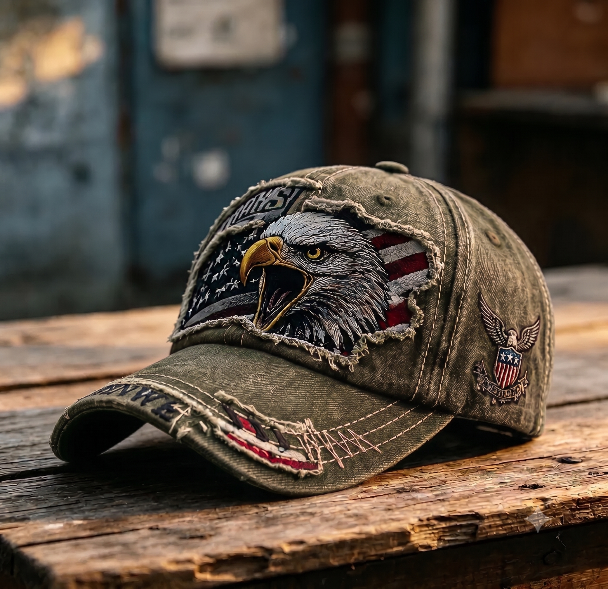 Vintage Bald Eagle Distressed Baseball Cap – Patriotic Embroidered Retro Washed Trucker Hat