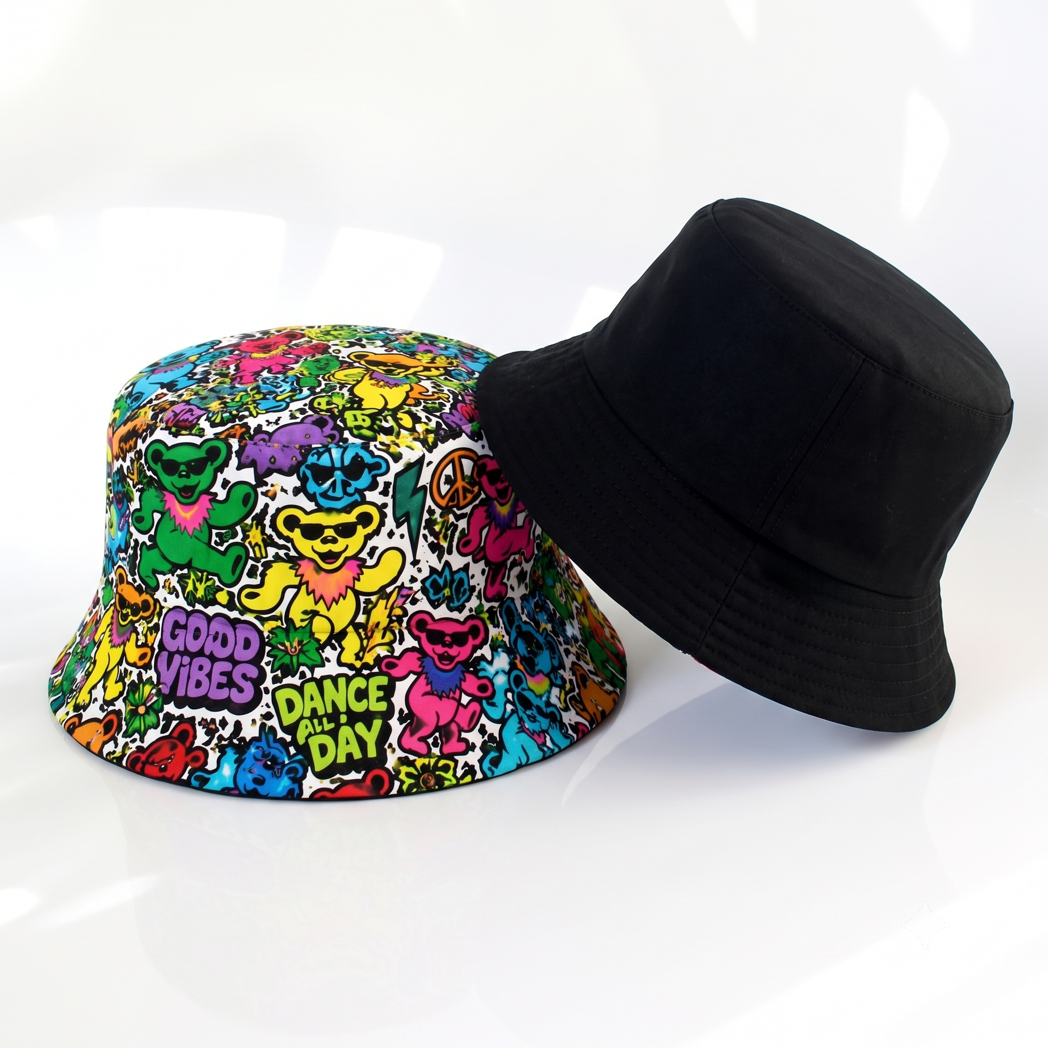 Retro Dancing Bear Bucket Hat – Colorful Festival Reversible Sun Hat