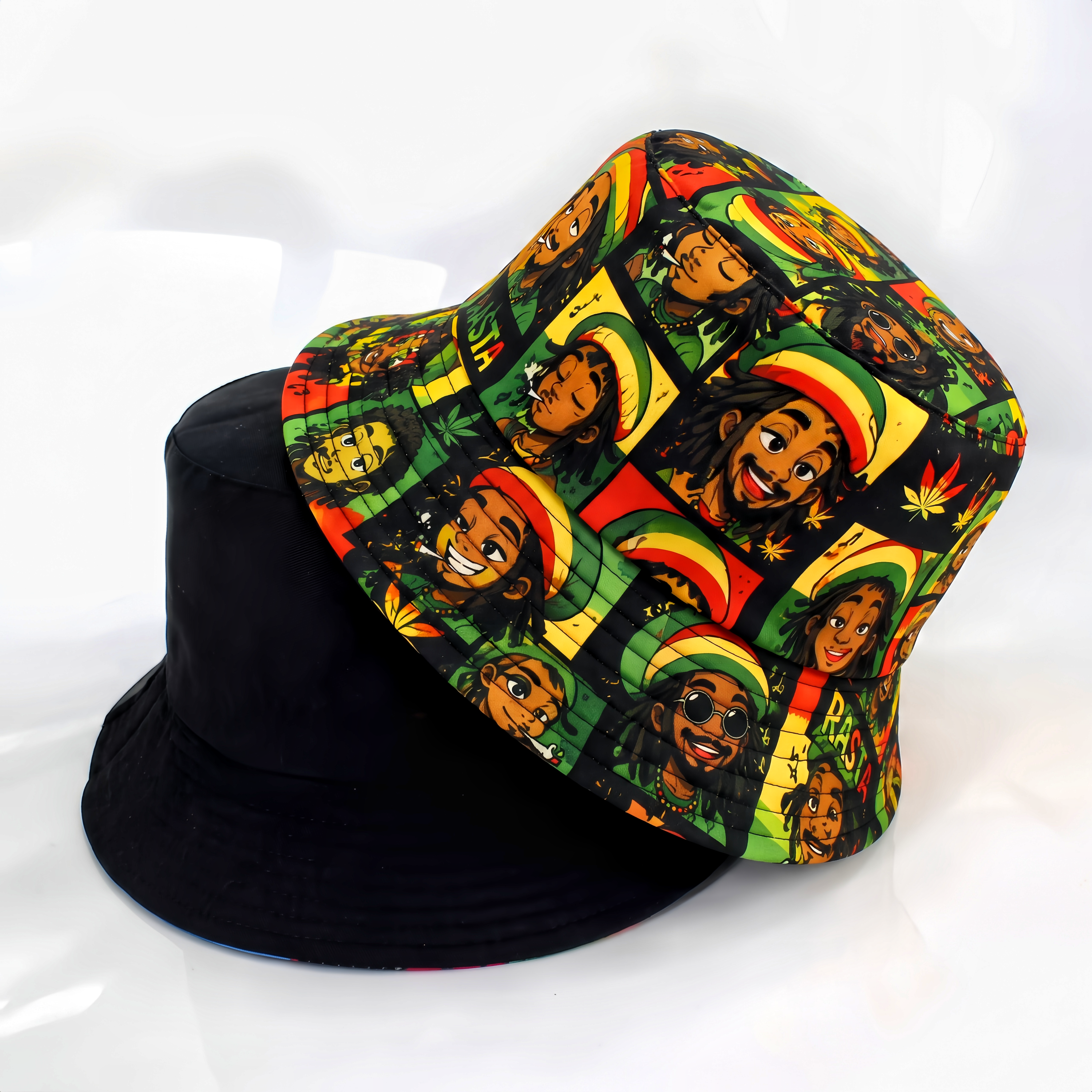 Retro Reggae Spirit Reversible Bucket Hat – Island-Inspired Graphic Festival Sun Hat