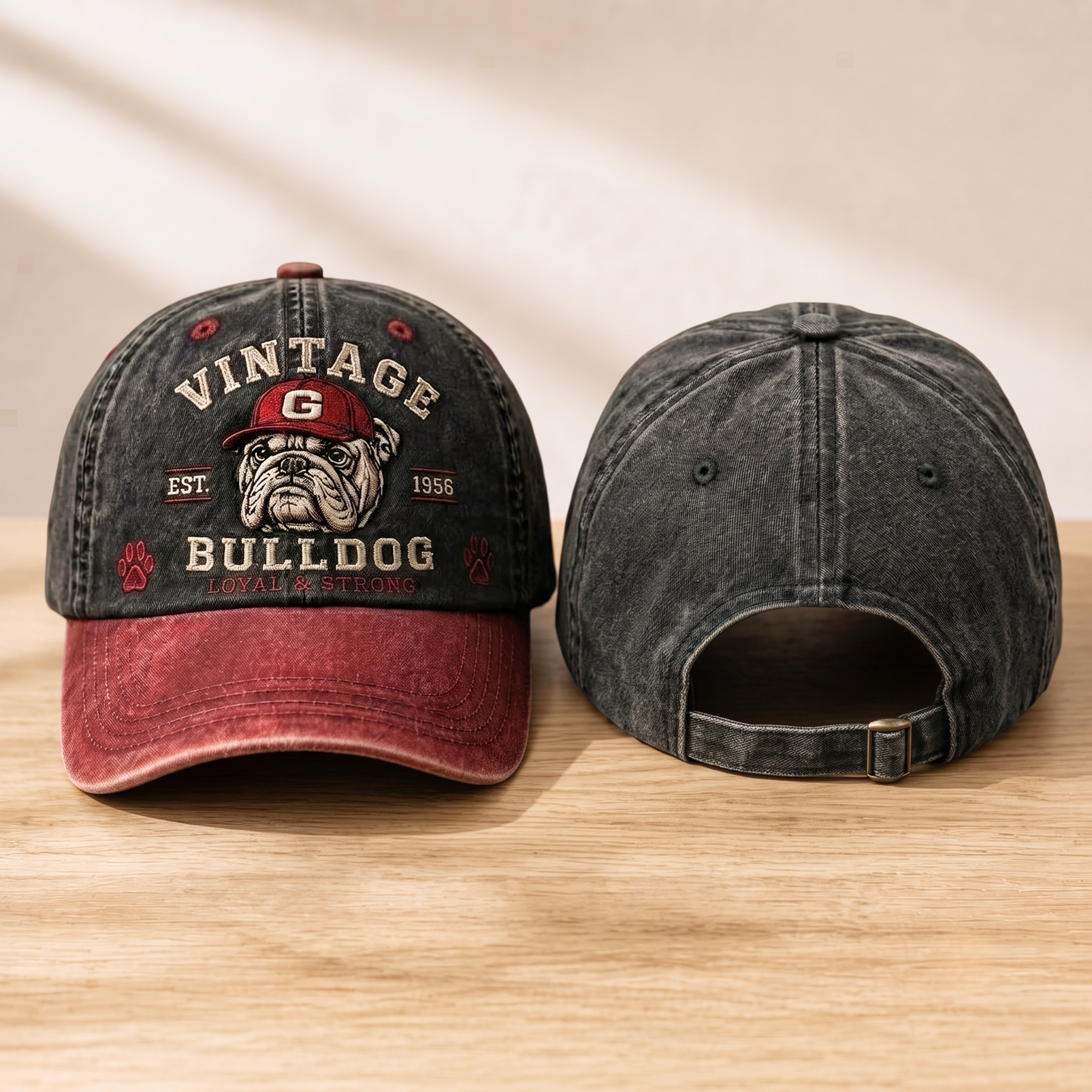 Vintage Bulldog Baseball Cap – Retro Washed Dog Graphic Hat