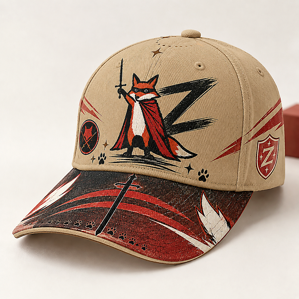 Fox Warrior Sword Graphic Baseball Cap Khaki