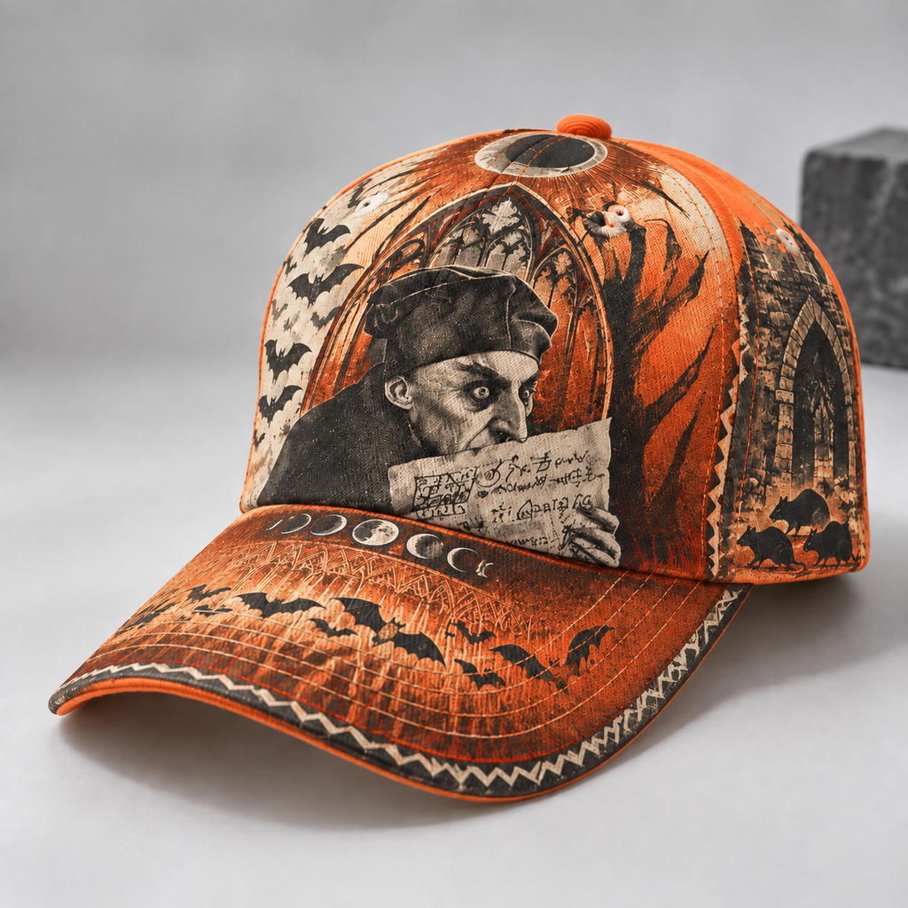 Gothic Vampire Scroll Graphic Baseball Cap Orange