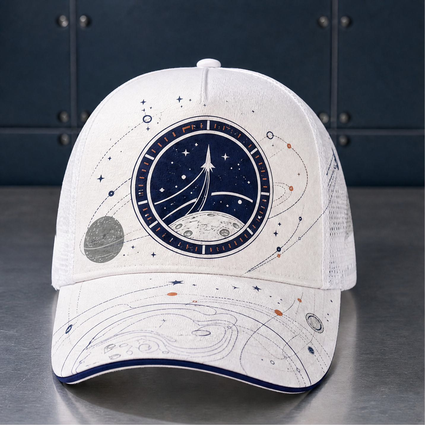 Cosmic Rocket Orbit Trucker Hat product view 1