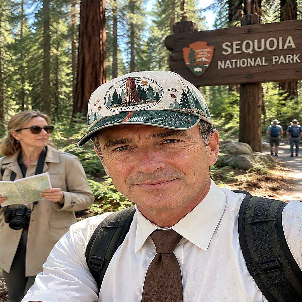 Sequoia Forest Camping Graphic Baseball Cap product view 3