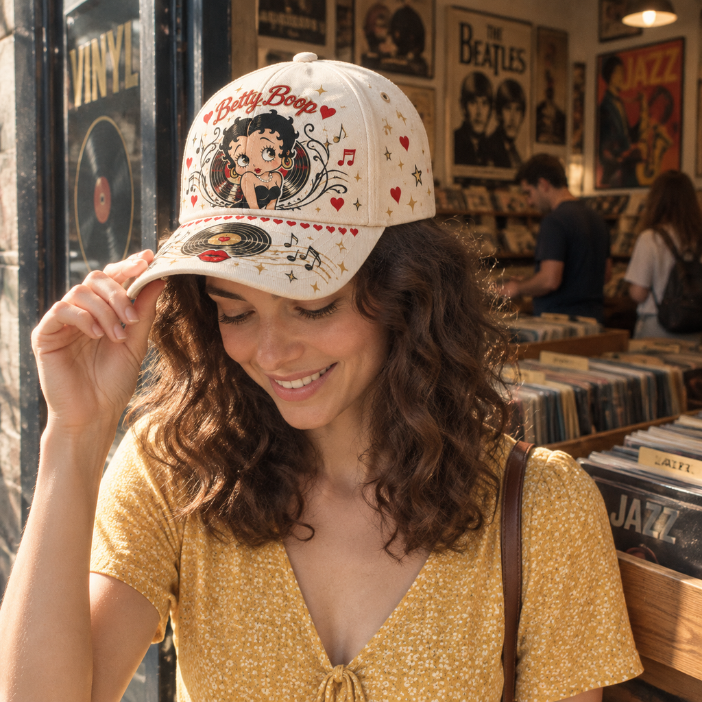 Retro Cartoon Music Ivory Baseball Cap product view 3