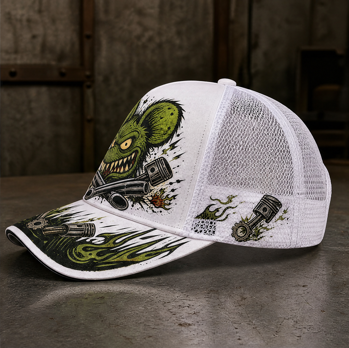 Green Monster Engine Graphic Trucker Hat product view 2