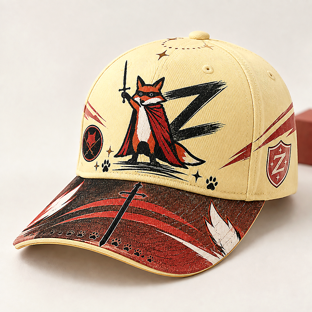 Fox Warrior Sword Graphic Baseball Cap Cream