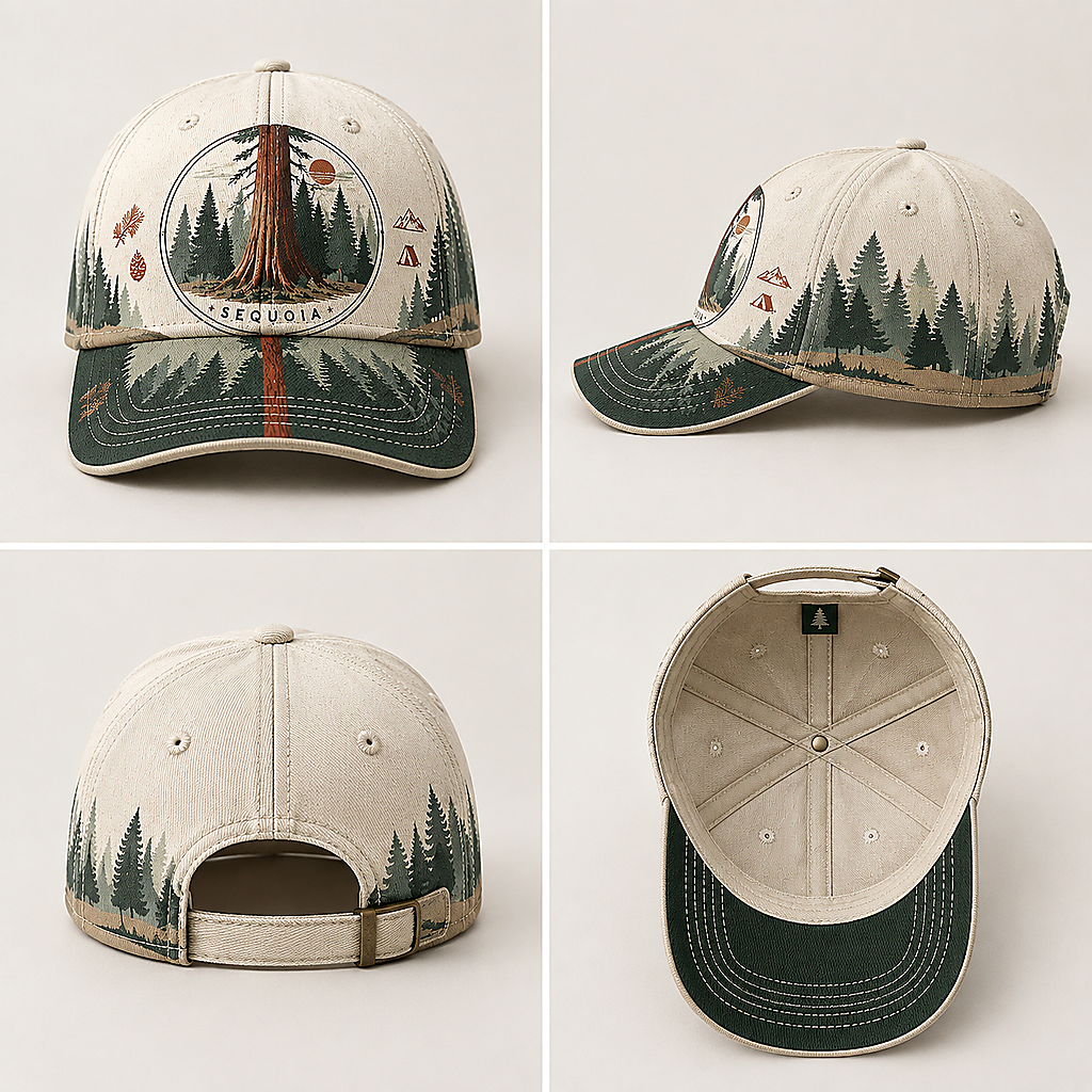 Sequoia Forest Camping Graphic Baseball Cap product view 2