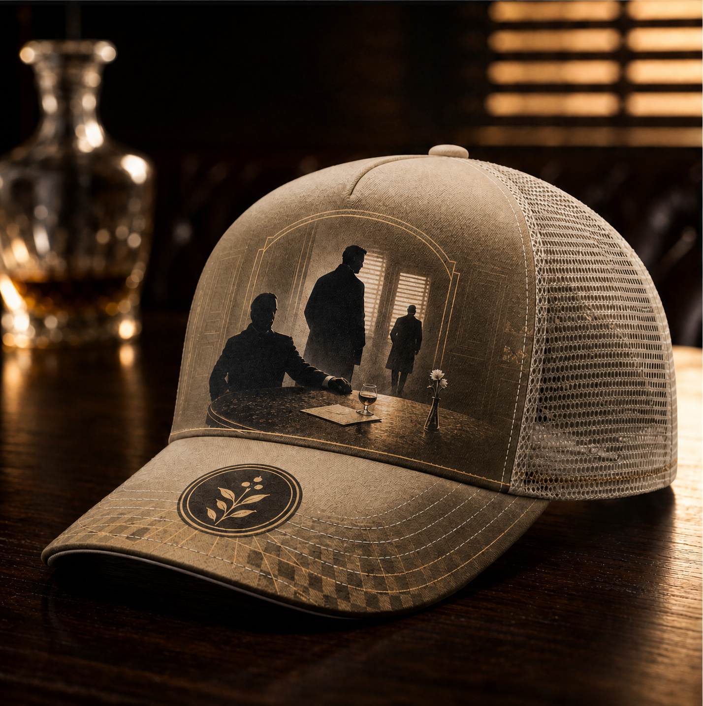 Noir Scene Graphic Trucker Hat Khaki