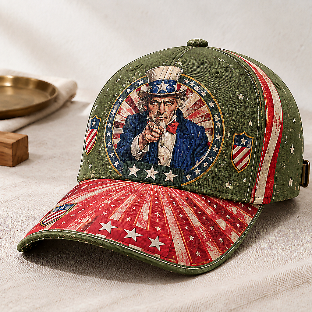 Patriotic Stars and Stripes Navy Baseball Cap Olive