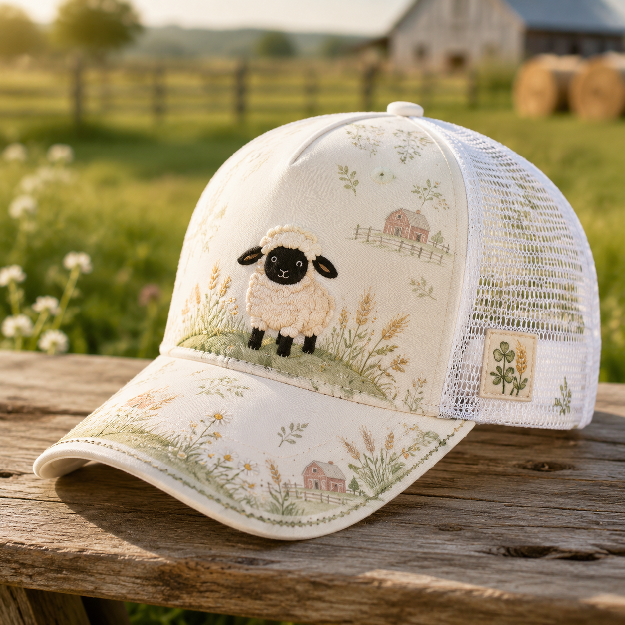 Sheep Meadow Floral Trucker Hat Ivory