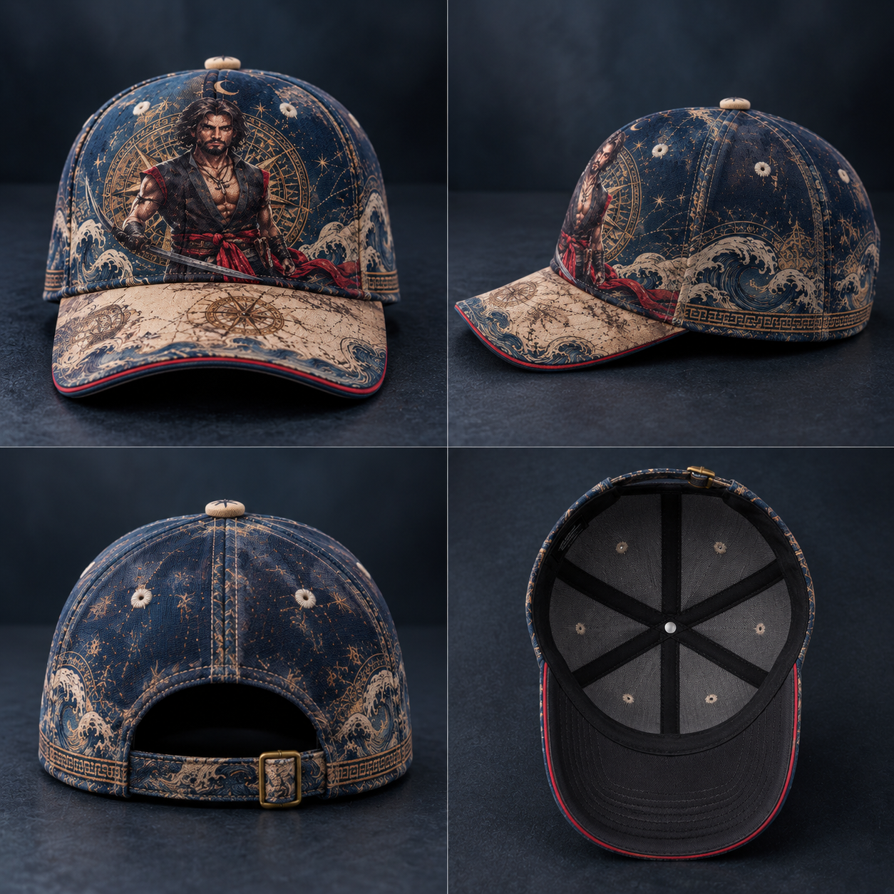 Nautical Swordsman Compass Graphic Baseball Cap product view 2