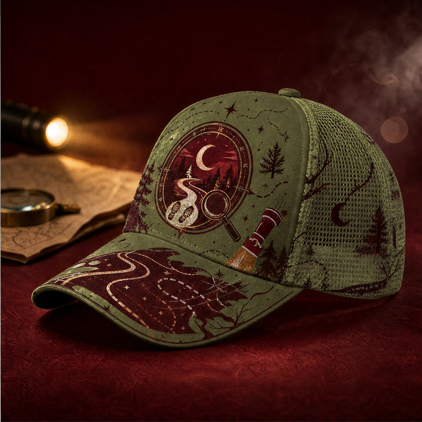 Night Trail Explorer Trucker Hat Olive