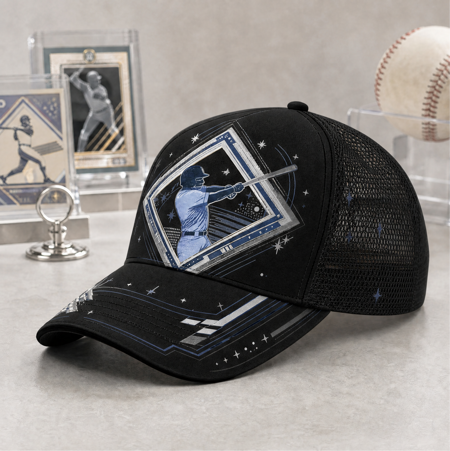 Baseball Batter Graphic Trucker Cap Black