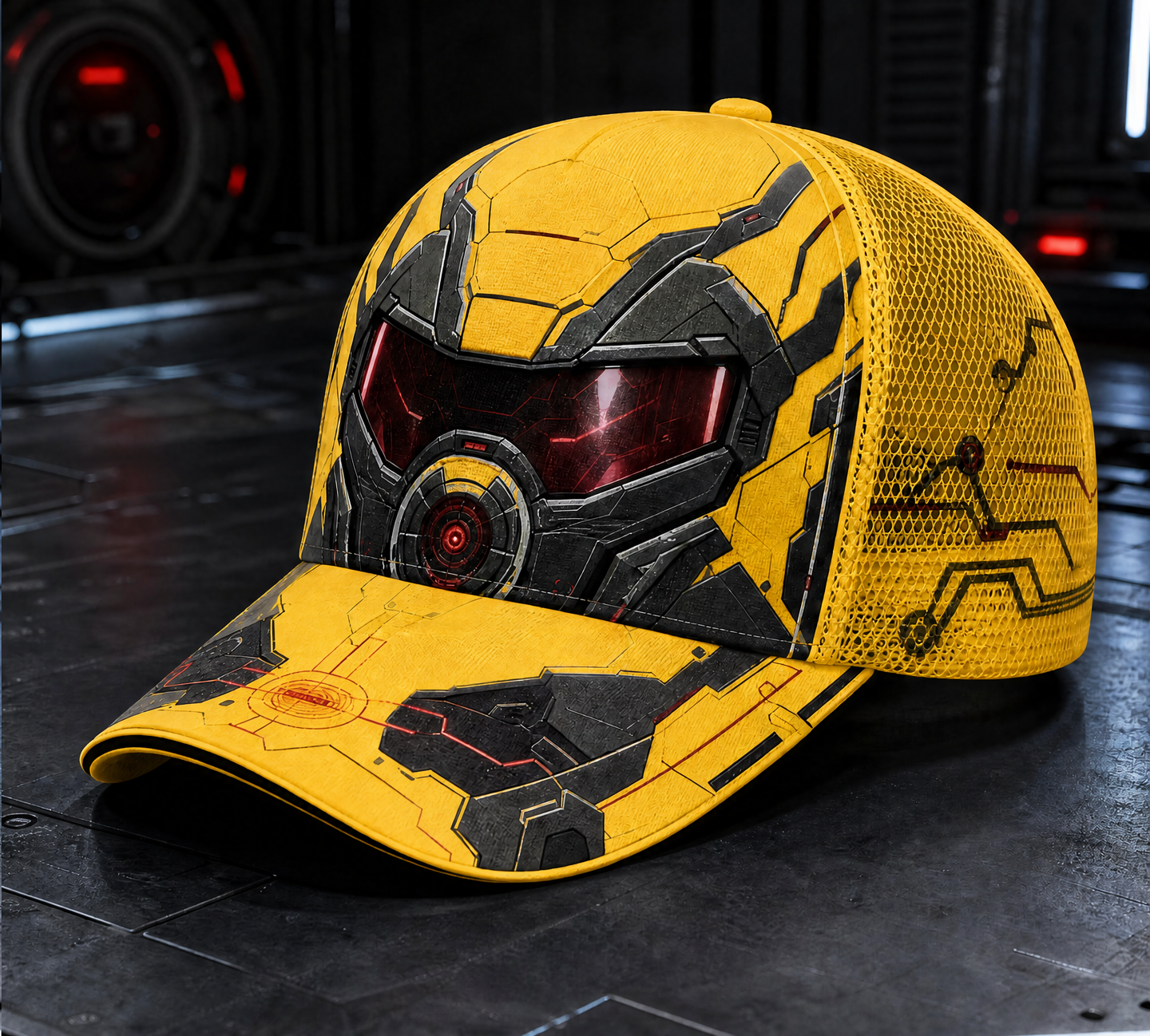 Futuristic Robot Visor Trucker Hat Yellow