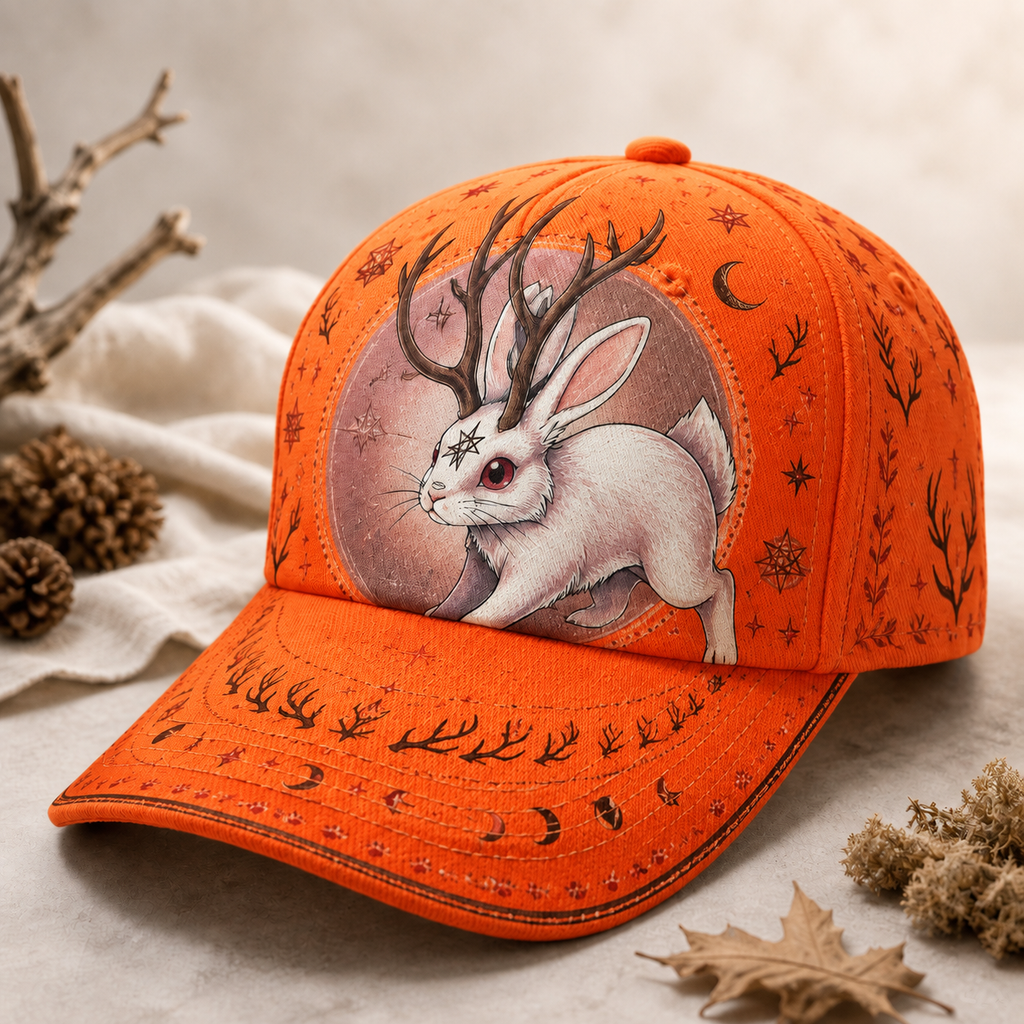 Celestial Jackalope Horned Rabbit Baseball Cap Orange