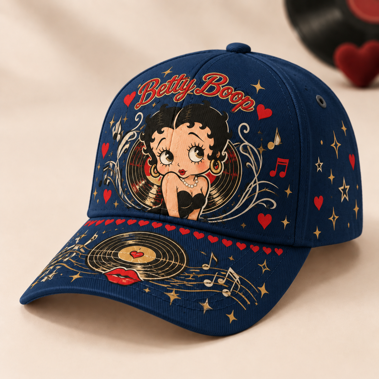 Retro Cartoon Music Ivory Baseball Cap Navy