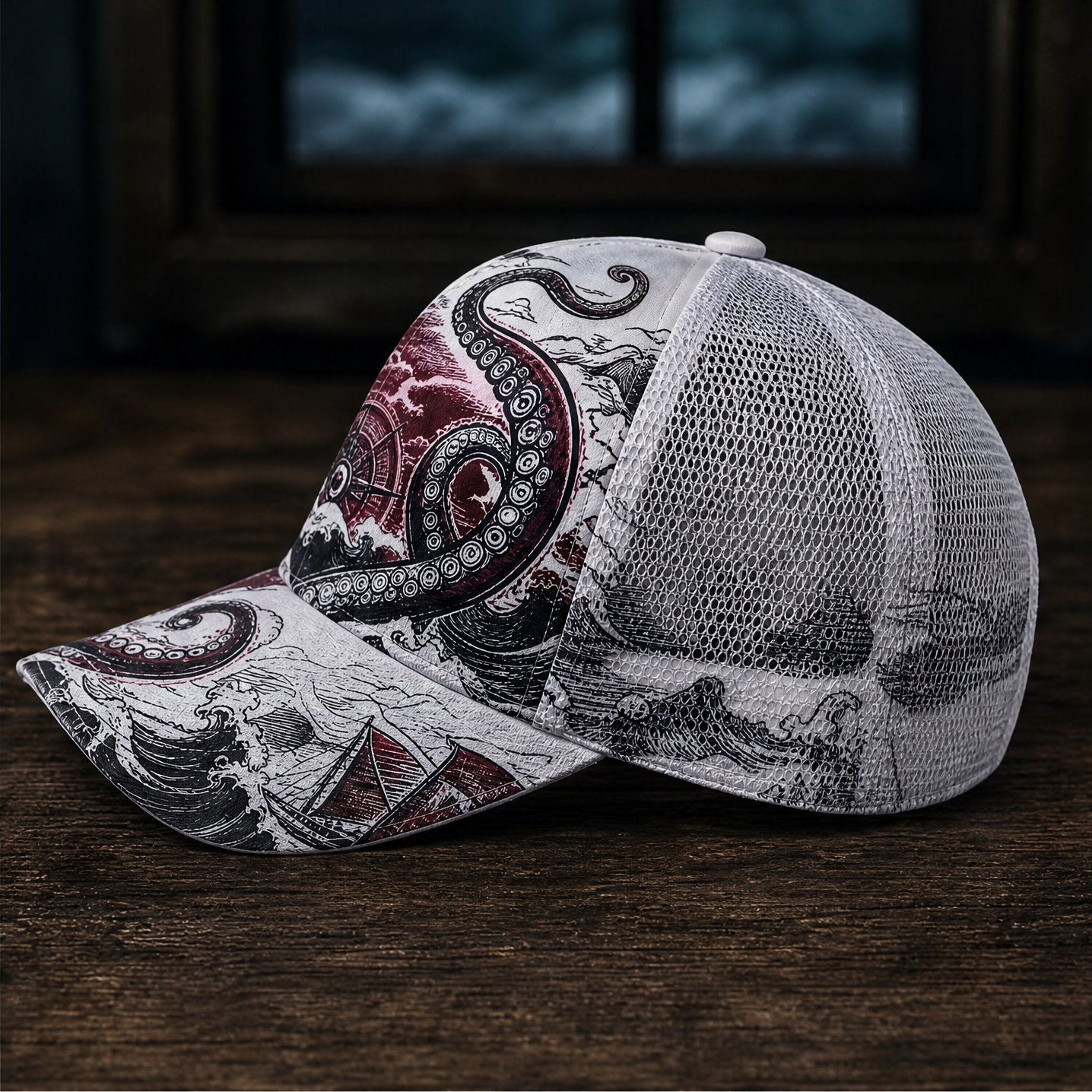 Nautical Octopus Waves Trucker Hat product view 2