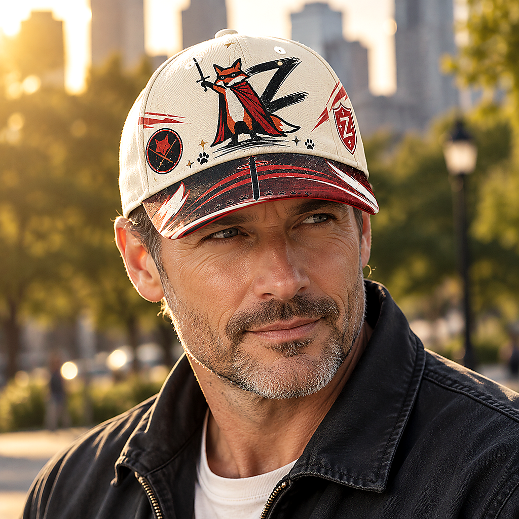Fox Warrior Sword Graphic Baseball Cap lifestyle scene 2