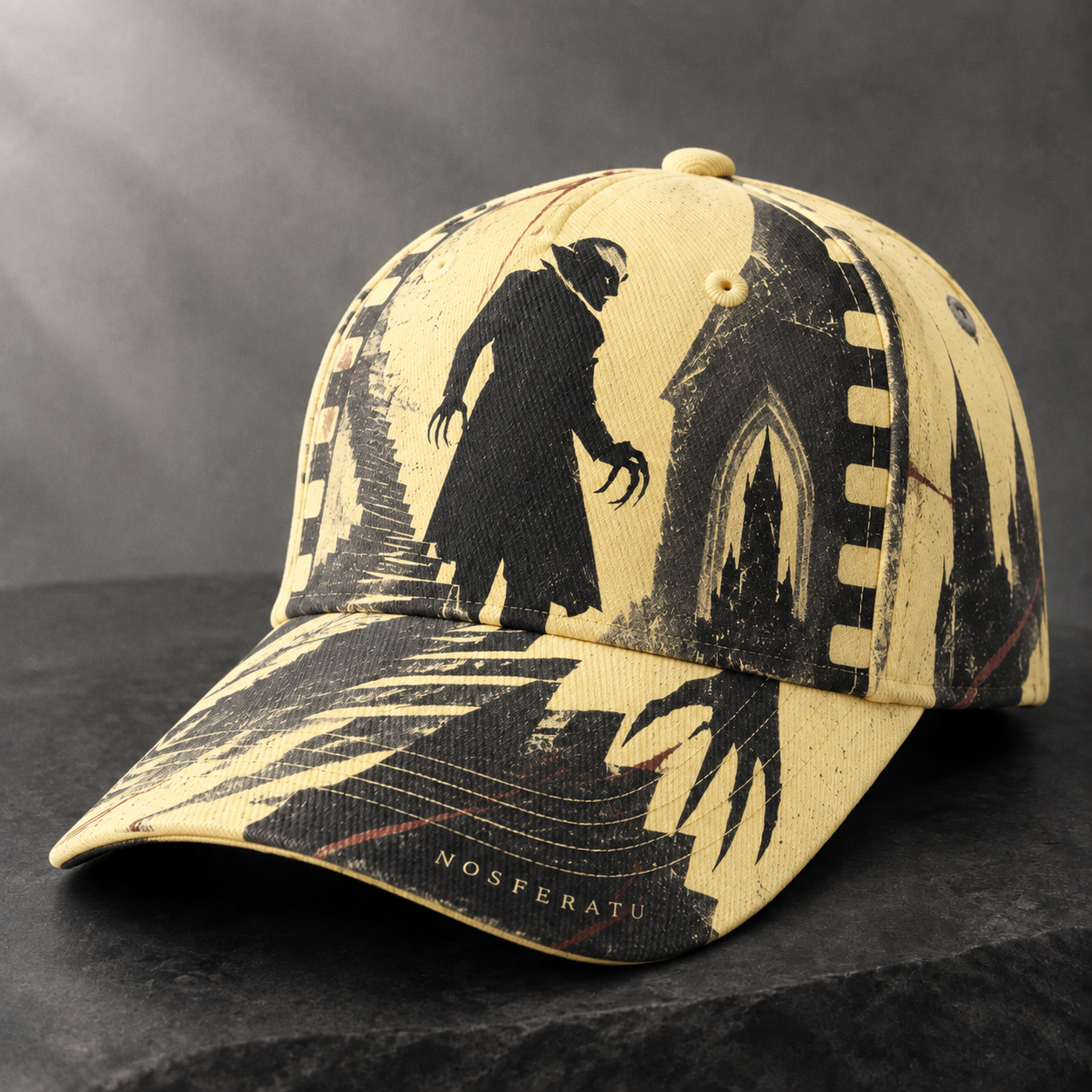 Gothic Vampire Silhouette Graphic Baseball Cap Cream