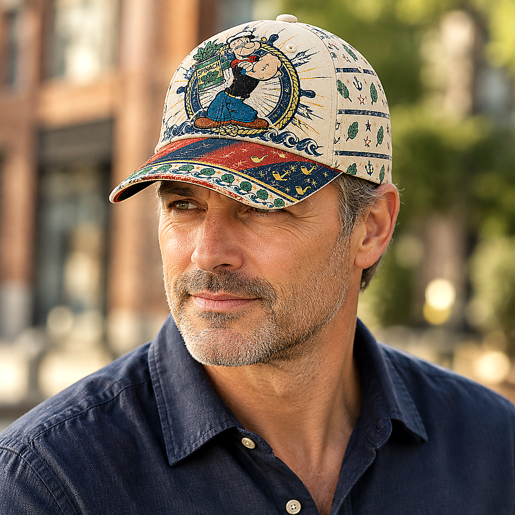 Retro Sailor Comic Spinach Nautical Baseball Cap lifestyle scene 1