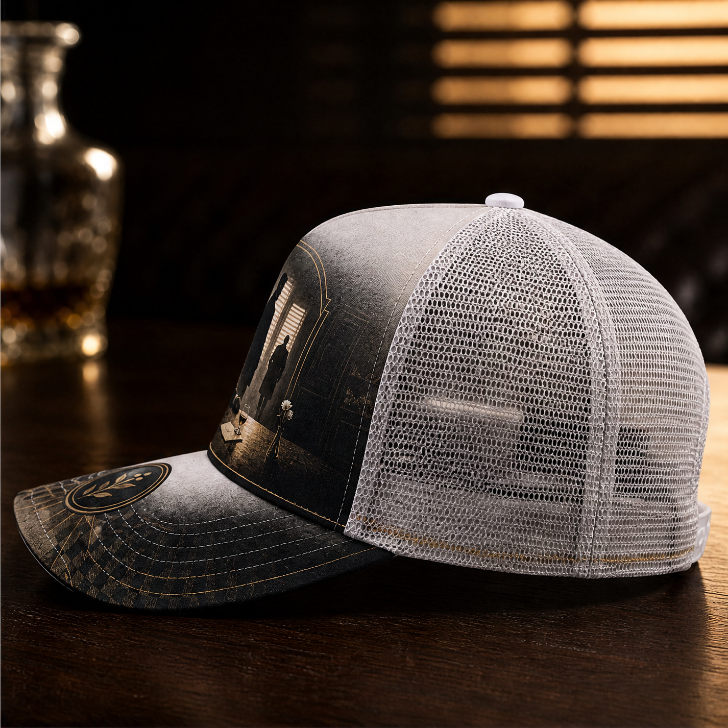 Noir Scene Graphic Trucker Hat product view 2